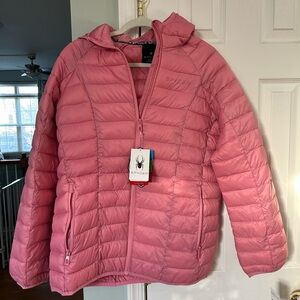 Spyder Pink Quilted Hooded Packable puffer XL